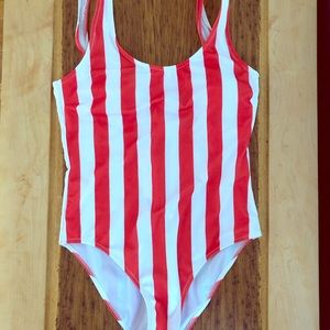 Red & White Striped Swimsuit